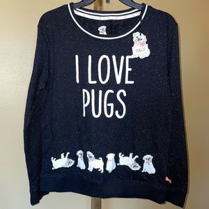 I LOVE PUGS! Pug Dog Long Sleeve Shirt Top 🐾❤️ NWT NEW